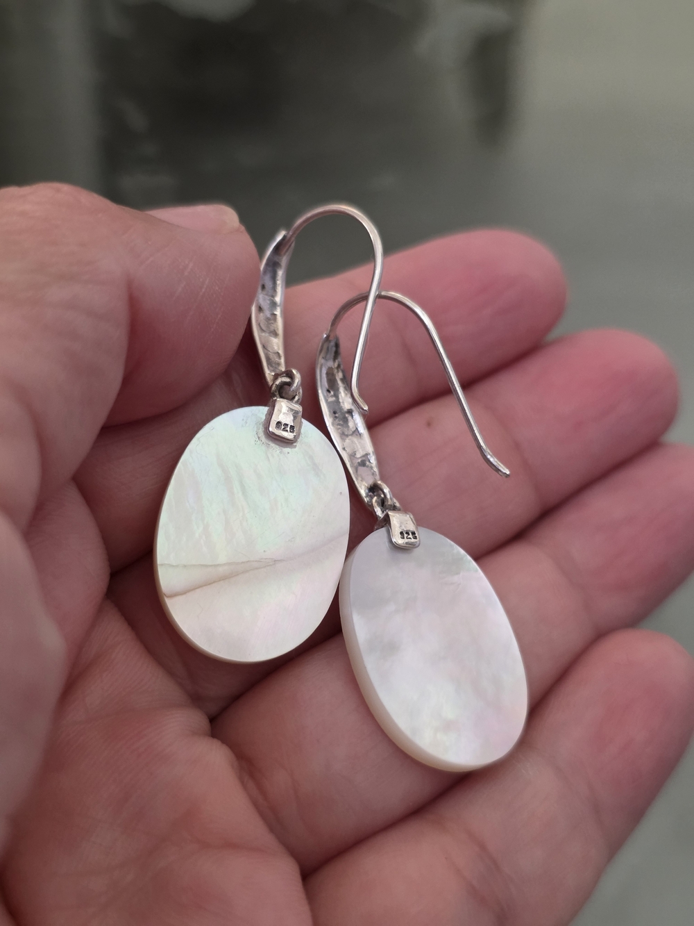 Vintage Boho Mother-of-Pearl Dangle Earrings - Picture 7 of 8